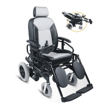Power reclining high back motorized handicapped electric wheelchair with elevating footrest