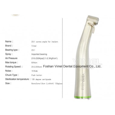 LED 20: 1 Dental Implant Handpiece Contra Angle Optical