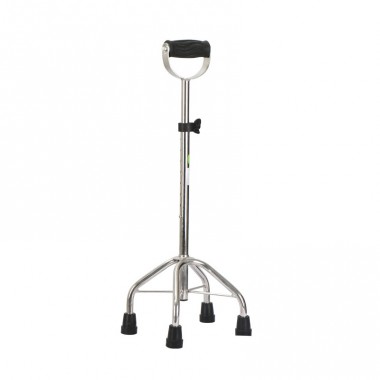 Height Adjustable Stainless Steel High-Bright Four-Legged Cane Walking Stick