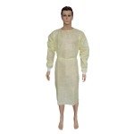 SMS Non Woven Disposable Isolation Gown Yellow Knit Cuff