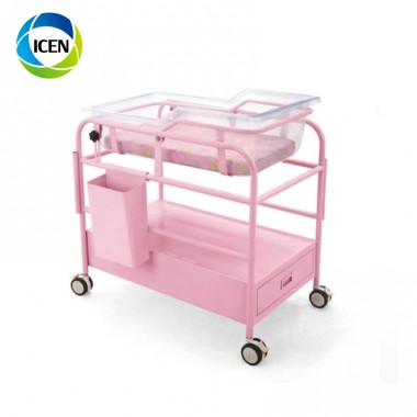IN-605 Luxury Transparent Acrylic Portable Bassinet Trolley Baby Cot Bed With Drawer