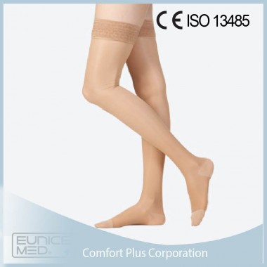 Class 3 (34-46 mmHg) Thigh high compression stockings with silicone lace band (Closed/ Open toe)