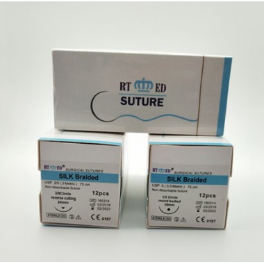 Natural multifilament braided non absorbable silk suture