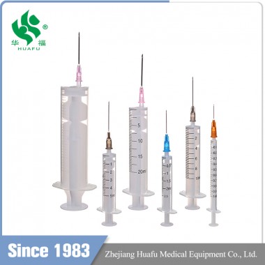 Huafu manufacture safety medical two part disposable syringe luer slip with needle without rubber