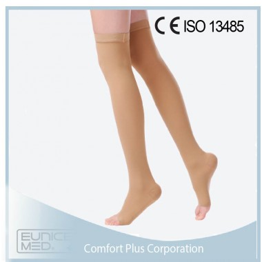 Class 2 (23-32 mmHg) Thigh high compression stockings with silicone top band ( Closed / Open toe)