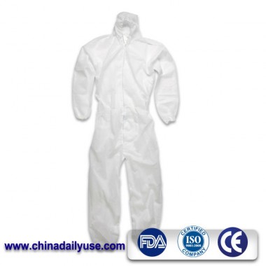 Microporous coverall with hood, elasticated cuff and ankle