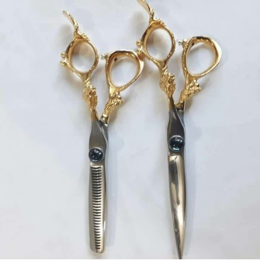 Pet Grooming Straight cutting and Thinning Gold Scissors Polishing Tool Animal Haircut Suppliers Instruments