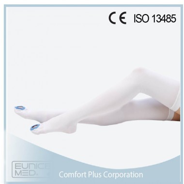 Thigh high anti-embolism stockings with silicone top band 18mmHg