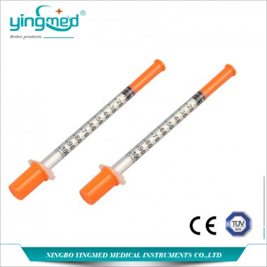 Disposable 1ml orange cap insulin syringe with needle